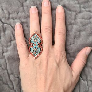 Torqouis & Coral costume ring